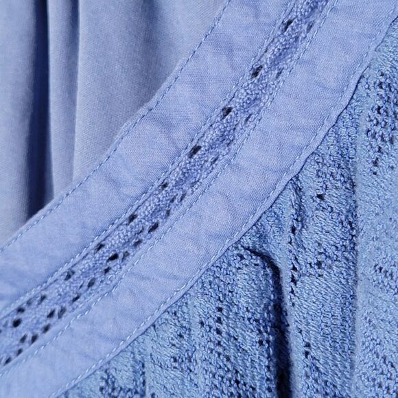 Catherine's 1X Top Blouse Blue Lace Overlay 3/4 Sleeve V-Neck Boho Classy Modest - Picture 7 of 14